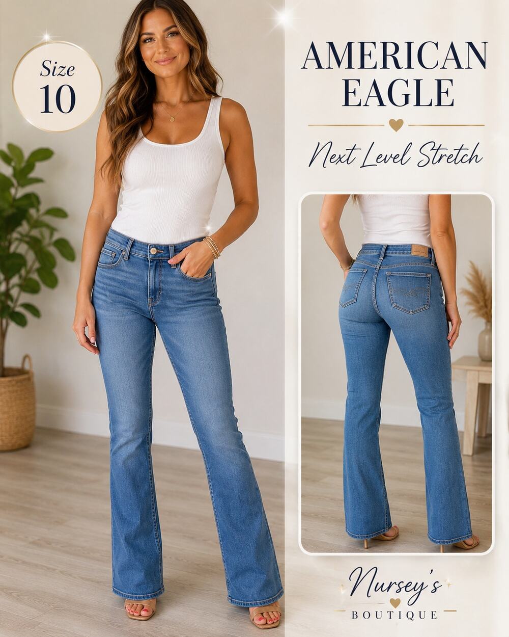American Eagle Next Level Stretch Bootcut Jeans Size 10 Regular Medium Wash
